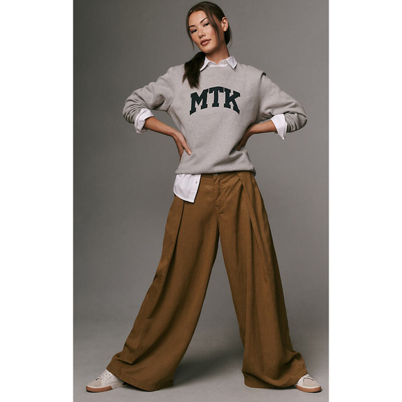 NWT Pilcro Pleated Brown Balloon Trouser Flare Pants - 31 waist - Picture 1 of 5